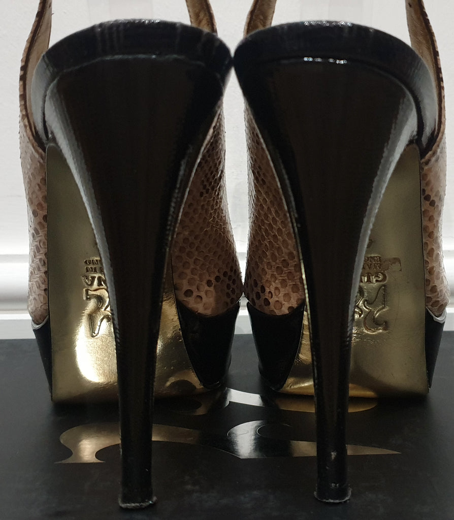 GINA Beige Python KYRIE Peep Toe Platform Slingback Stiletto Sandals Shoes UK4.5