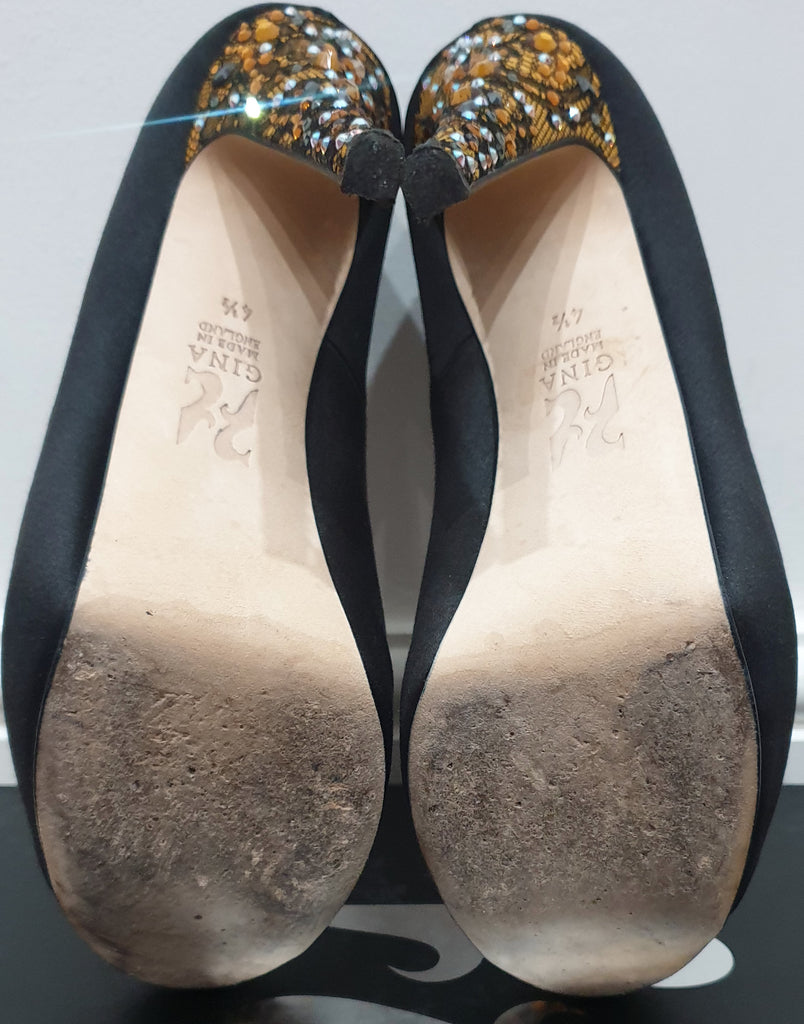 GINA BLACK Satin FANTASY SAFFRON LACE Peep Toe Platform High Sandals Shoes