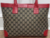 GUCCI Beige GG Monogram Canvas Red Leather Trim & Dual Handle Tote Shopper Bag