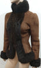 RALPH LAUREN BLACK LABEL Brown Sheepskin Fur Trim High Neck Jacket Top UK8