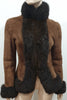 RALPH LAUREN BLACK LABEL Brown Sheepskin Fur Trim High Neck Jacket Top UK8
