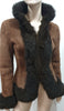 RALPH LAUREN BLACK LABEL Brown Sheepskin Fur Trim High Neck Jacket Top UK8