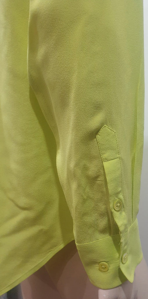 EQUIPMENT FEMME Lime Yellow 100% Silk Collared Long Sleeve Blouse Shirt Top S