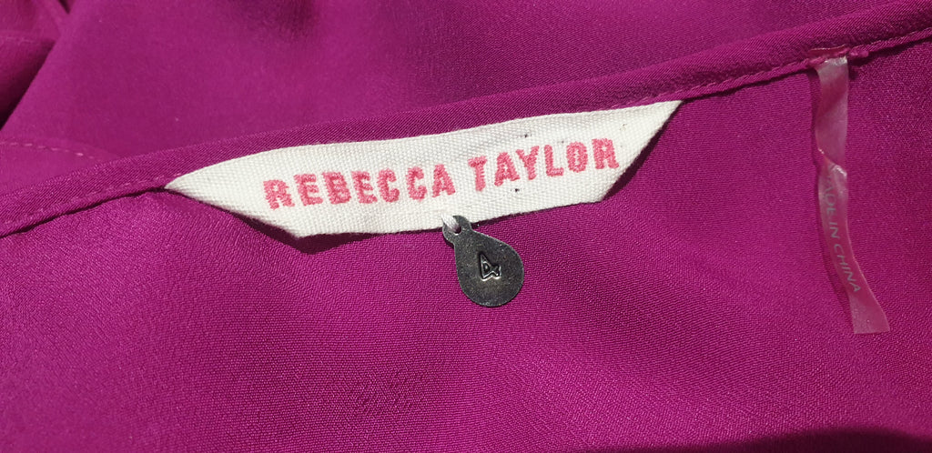 REBECCA TAYLOR Hot Pink Ruffle V Neckline Sleeveless Blouse Shirt Top 4 UK8