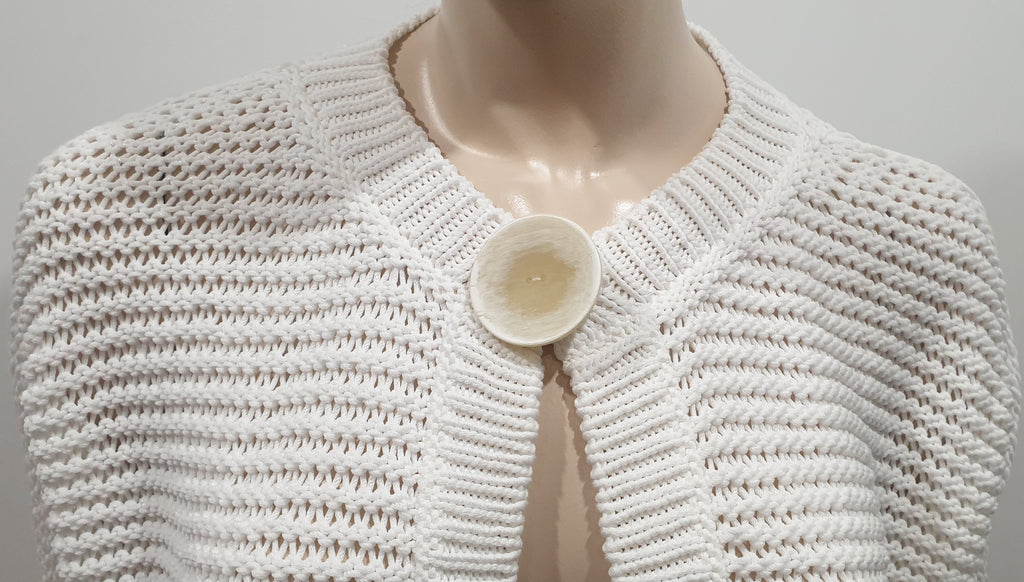 FABIANA FILIPPI White Cotton Chunky Loose Knit Short Batwing Sleeve Cardigan XL