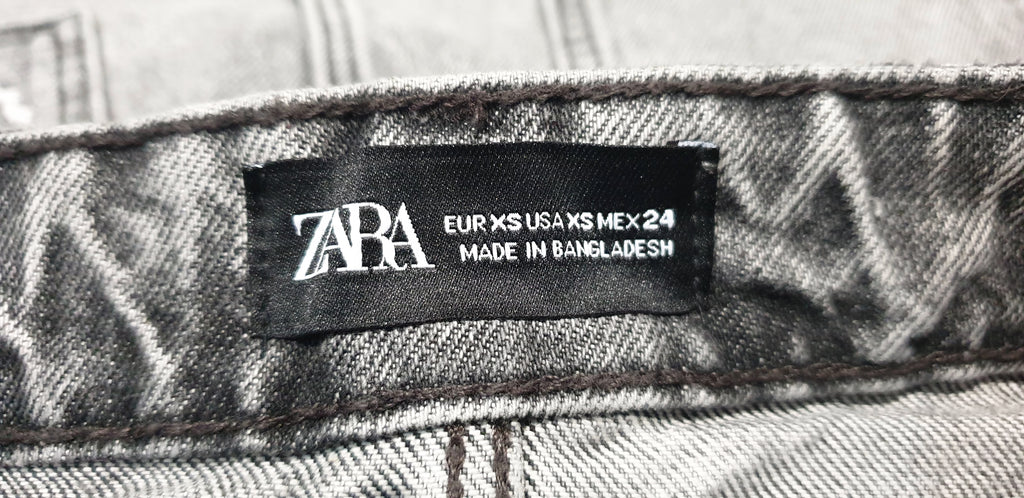 ZARA Women's Grey Distressed Ripped Faded Fray Short Length Denim Mini Skirt XS