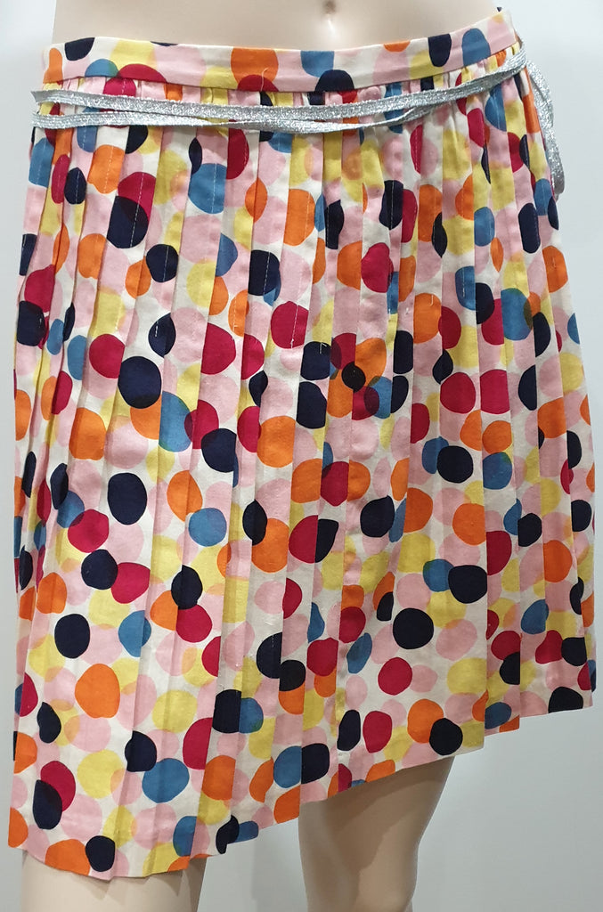 MINT Multi Colour Polka Dot Silver Tie Detail Waist Pleated Short Mini Skirt UK8