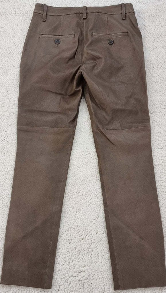 BRUNELLO CUCINELLI Brown Leather Slim Leg Crop Capri Trousers Pants I42 UK10