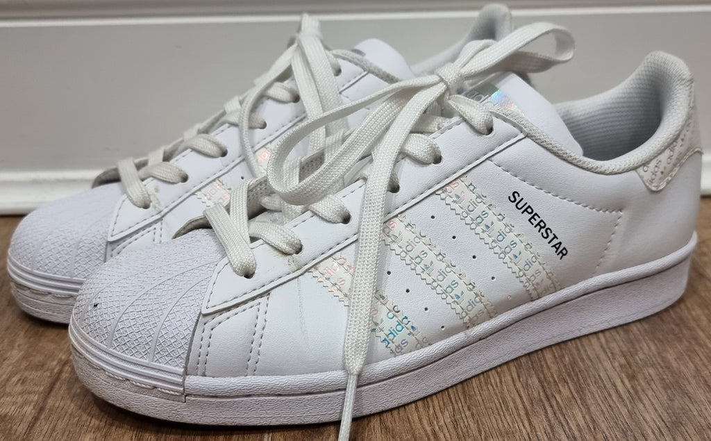 ADIDAS SUPERSTAR White Leather Fabric Branded Rubber Sole Sneakers Trainers UK5