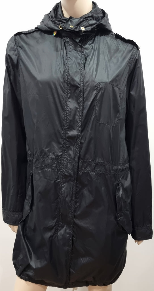 PAUL X PAUL SMITH Black Sheen Lightweight Concealed Hood Mac Overcoat Coat M