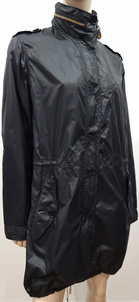 PAUL X PAUL SMITH Black Sheen Lightweight Concealed Hood Mac Overcoat Coat M