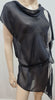 HELMUT LANG Black Sheer Cap Sleeve Drape Side Long Length Blouse Tunic Top M