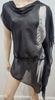 HELMUT LANG Black Sheer Cap Sleeve Drape Side Long Length Blouse Tunic Top M