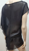 HELMUT LANG Black Sheer Cap Sleeve Drape Side Long Length Blouse Tunic Top M