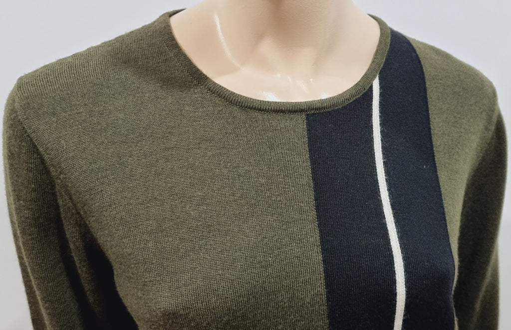 NO 21 Olive Green Wool Black & White Stripe Knitwear Long Sleeve Jumper Sweater