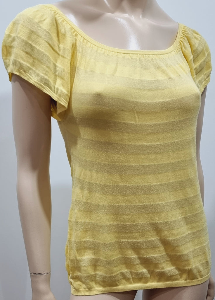 TARA JARMON Pale Yellow Cotton Blend Fine Knit Short Sleeve Jumper Sweater Top S