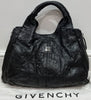 GIVENCHY Black Wrinkled Leather Branded Silver Side Zipper Expandable Tote Bag