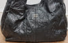 GIVENCHY Black Wrinkled Leather Branded Silver Side Zipper Expandable Tote Bag