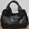 GIVENCHY Black Wrinkled Leather Branded Silver Side Zipper Expandable Tote Bag