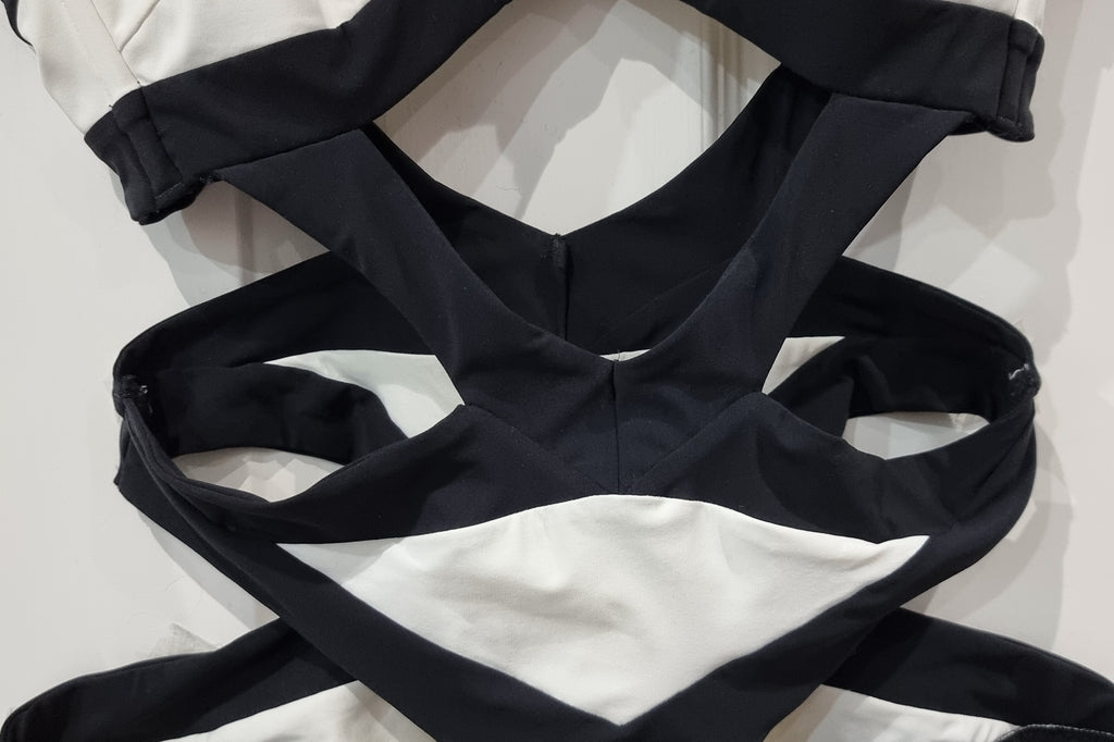AGENT PROVOCATEUR Black White Bandage Strap Cut Out Swimsuit Costume UK10 3