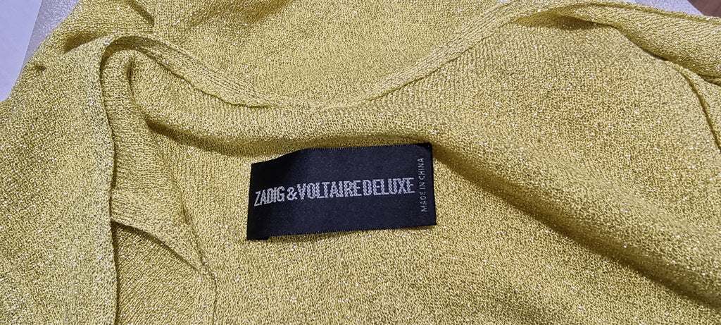 ZADIG & VOLTAIRE DELUXE Yellow Metallic Fine Knitwear Sleeveless Vest Tank Top M