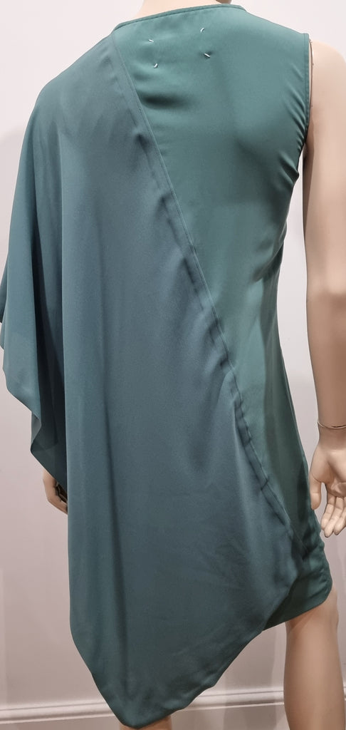 MAISON MARGIELA Turquoise Jade Green V Neck Asymmetrical Layered Dress 42 UK10