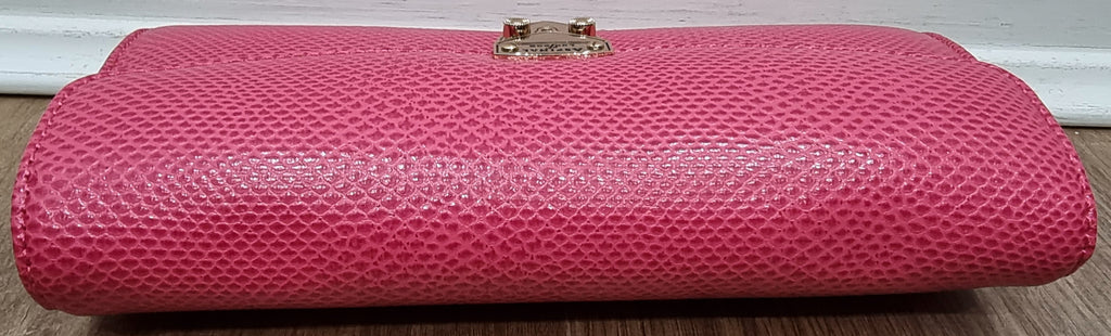 ASPINAL OF LONDON Hot Pink Leather Gold Tone Branded Small Evening Clutch Bag