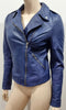 MUUBAA Blue Leather Collared Silver Tone Zipper Fastened Lined Biker Jacket UK8