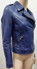 MUUBAA Blue Leather Collared Silver Tone Zipper Fastened Lined Biker Jacket UK8