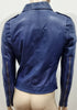 MUUBAA Blue Leather Collared Silver Tone Zipper Fastened Lined Biker Jacket UK8