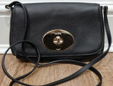 COACH Black Pebbled Leather Gold Tone Twist Fastened Cross Body Shoulder Bag