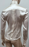 LAURA SCHUBERT Ivory Cream Silk Satin Blend Long Sleeve Blouse Shirt Top UK8