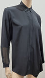 ALL SAINTS Black LOUI Silk Crepe De Chine Collared Draped Side Blouse Shirt UK4
