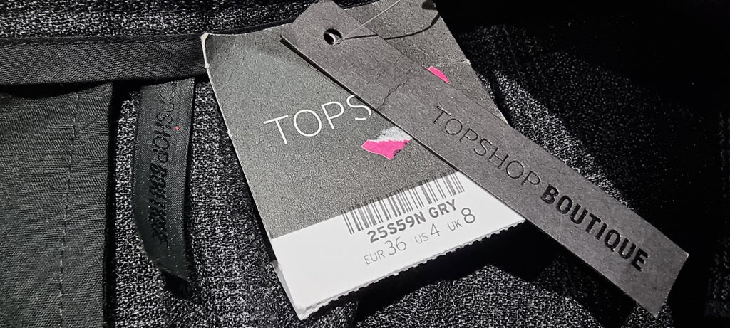 TOPSHOP BOUTIQUE Grey Wool Grey Check Tapered Crop Trousers Pants UK8 BNWT