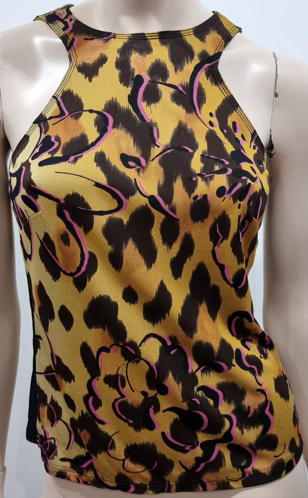 GIANNI VERSACE Gold Yellow & Black Abstract Floral Animal Print Vest Tank Top 42/8