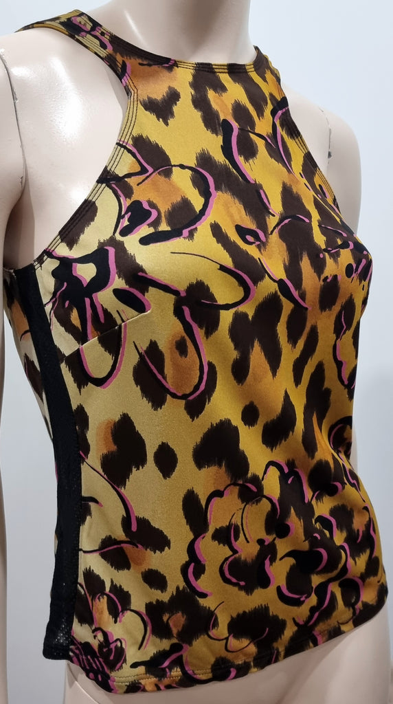 GIANNI VERSACE Gold Yellow & Black Abstract Floral Animal Print Vest Tank Top 42/8