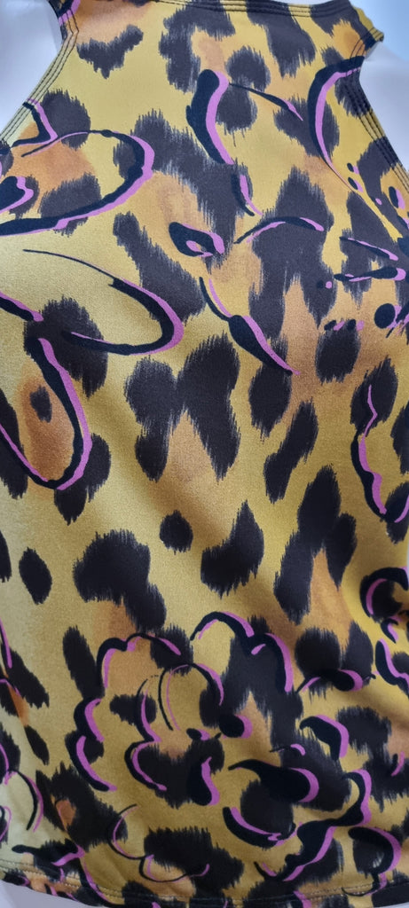 GIANNI VERSACE Gold Yellow & Black Abstract Floral Animal Print Vest Tank Top 42/8