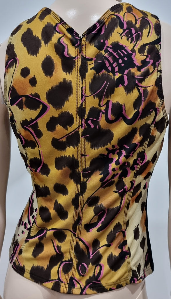 GIANNI VERSACE Gold Yellow & Black Abstract Floral Animal Print Vest Tank Top 42/8