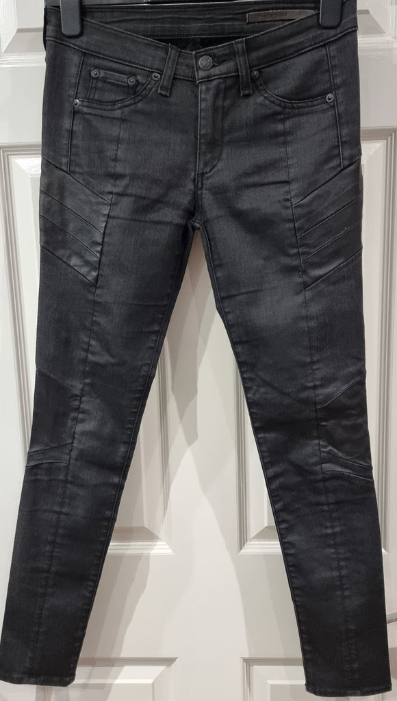 RAG & BONE / JEAN Charcoal Grey Black Leather Detailing Skinny Jeans Pants 27