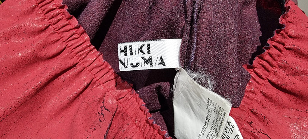 YOSHIKI HISHINUMA Deep Red & Purple Mesh Elastic Waist Crackled Long Maxi Skirt