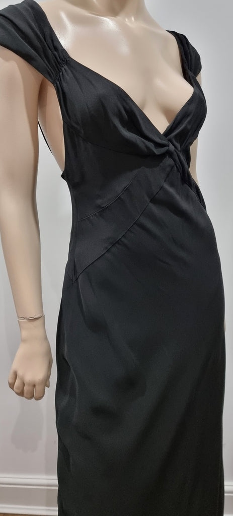 PRADA Black Plunge V Neckline Cap Sleeve Long Length Evening Maxi Dress I44 UK12