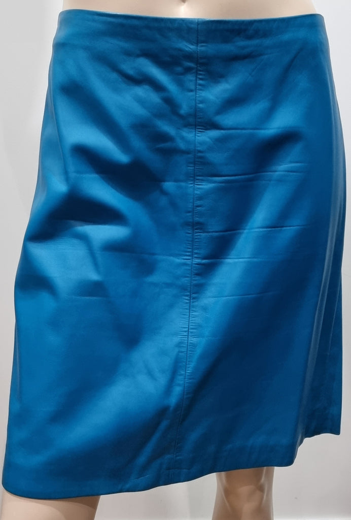 GIANNI VERSACE Bright Blue 100% Leather Straight Short Lined Skirt 44 UK12