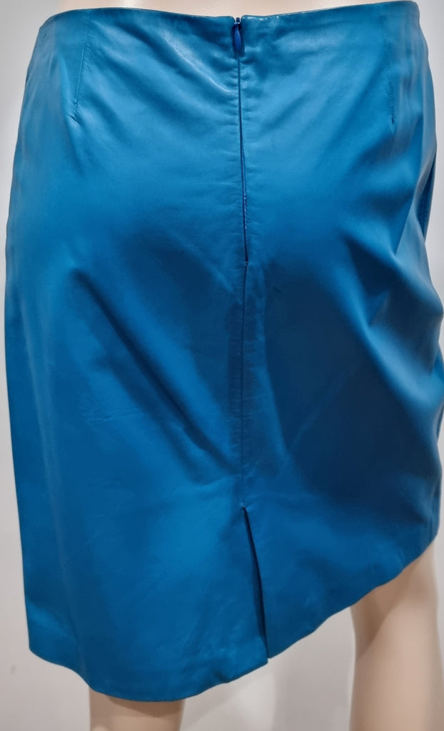 GIANNI VERSACE Bright Blue 100% Leather Straight Short Lined Skirt 44 UK12