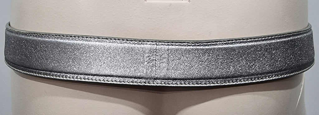 PRADA Made In Italy Silver Metallic Buckle Fastened Branded Leather Belt 85/34
