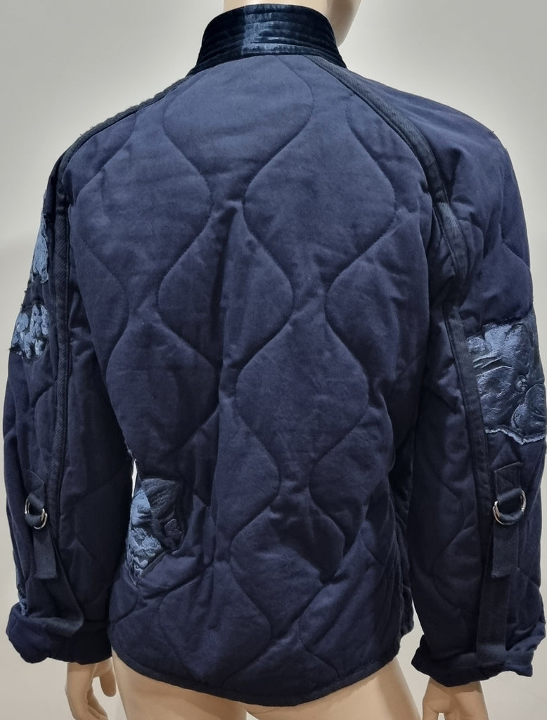 3.1 PHILLIP LIM Blue Cotton V Neck Wrap Tie Closure Padded Floral Kimono Jacket