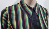 3.1 PHILLIP LIM Black & Multi Colour Striped Collared Long Length Shirt Jacket 8 UK12