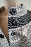 KAREN BROST LONDON Off White Pale Grey Black Zig Zag Pattern Lined Summer Coat