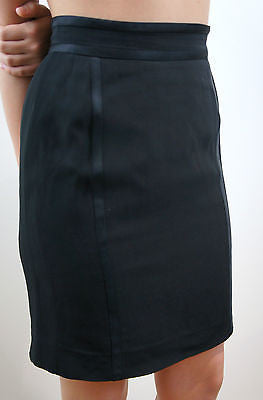JOSEPH Made In France Black Leather Exposed Silver Zipper Lined Pencil Skirt 38