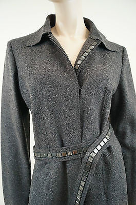 ALBERTA FERRETTI Made In Italy Grey Wool Blend Long Length Belted Coat UK14