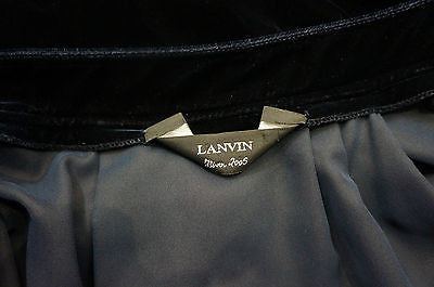 LANVIN Hiver 2005 Dark Navy Blue Velvet Pleated Short Skirt UK12 EU40